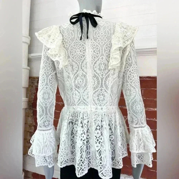 Amaryllis Lace High Neck Blouse Ruffles Long Sleeve New Romantic Sheer - Picture 10 of 15